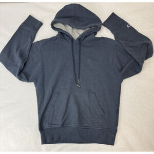 Champion Washed Navy Hoodie Pullover Sweatshirt Front Kangaroo Pocket Size Small